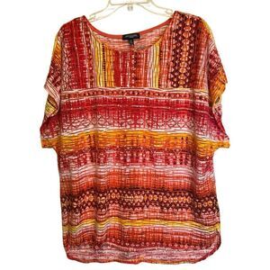 Notations Woman Size 1X Abstract Short Sleeve Top with Attached Orange Tank Line